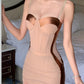 Robe nuisette en satin rose nude à baleines : coussinets 3D au niveau de la poitrine, bordure en dentelle, robe moulante Pure Desire Hot Girl NV6406
