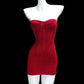 Bright Red Sequin Bandeau Mini Dress: Back Lace-up, Fitted Bodycon, Party Centerpiece Gown NV6412