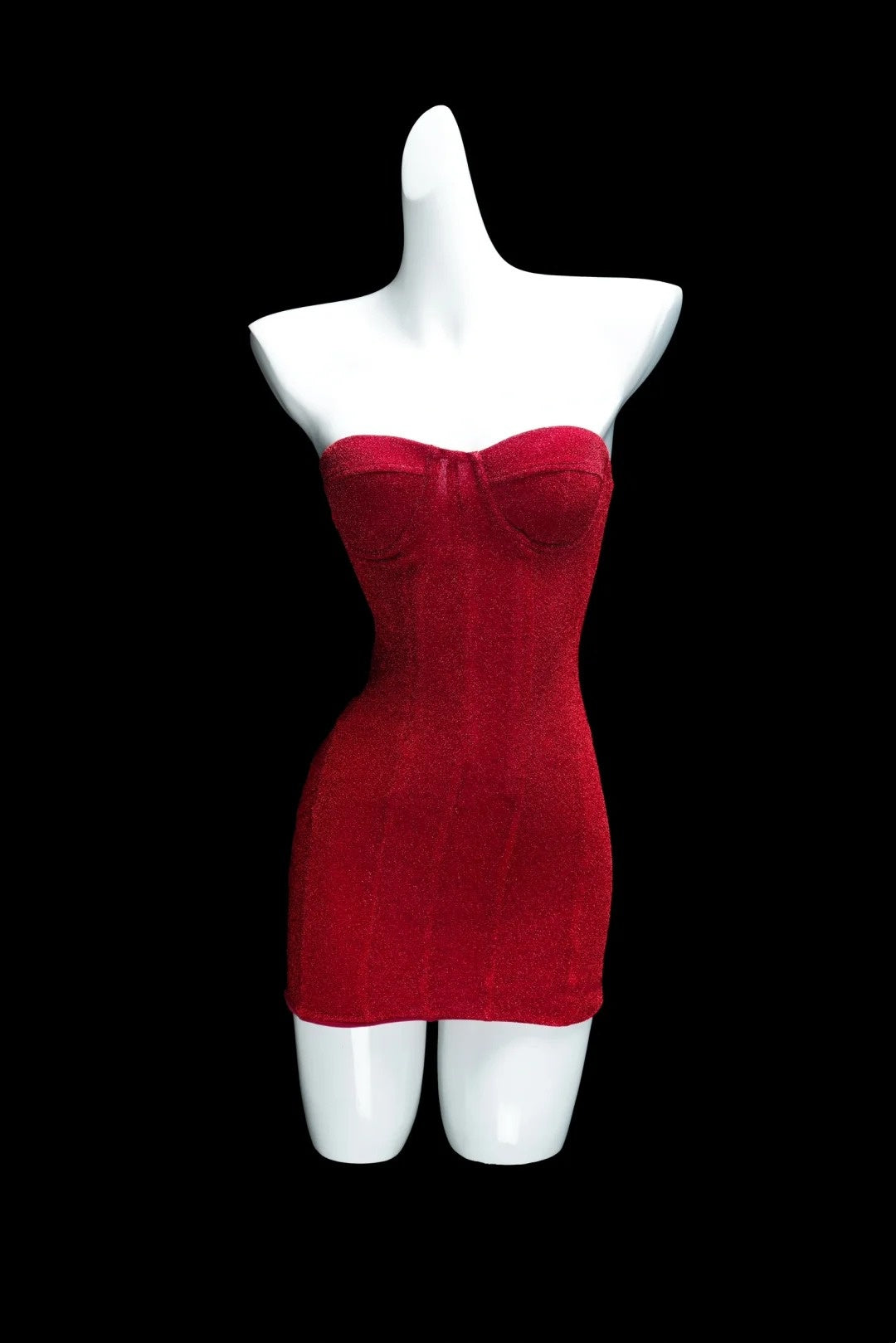 Bright Red Sequin Bandeau Mini Dress: Back Lace-up, Fitted Bodycon, Party Centerpiece Gown NV6412