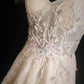 NiceVestidos--Milky Apricot Lace - Embroidered Tulle Spaghetti - Strap Off - Shoulder Floor - Length Evening Dress NV5826