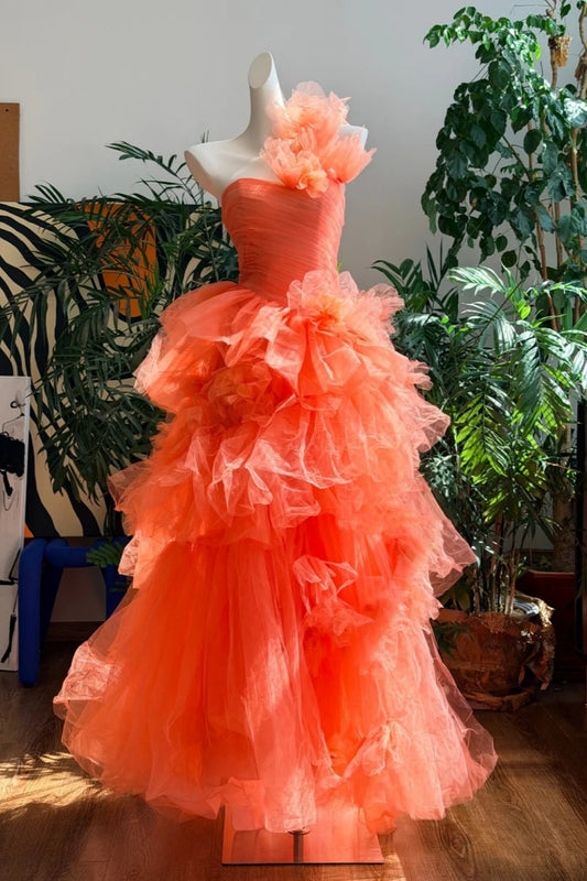 Robe longue de cérémonie orange féerique NV6493, taille et couleur personnalisables.