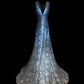 Blue Stylish Elegant V-Neck Exquisite Lace Long Tulle Floor-length Ball Gown Evening Gown Birthday Party Gown Prom Gown nv3970