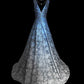 Blue Stylish Elegant V-Neck Exquisite Lace Long Tulle Floor-length Ball Gown Evening Gown Birthday Party Gown Prom Gown nv3970