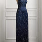 Robe de soirée de cérémonie luxueuse bleu marine ornée de perles NiceVestidos NV6094