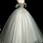 A-Line Round Neck Tulle Gray Blue Long Prom Dress, Tulle Sequin Lace Long Evening Dress nv1495