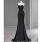 Simple black off-shoulder evening dress vintage dress  nv1705