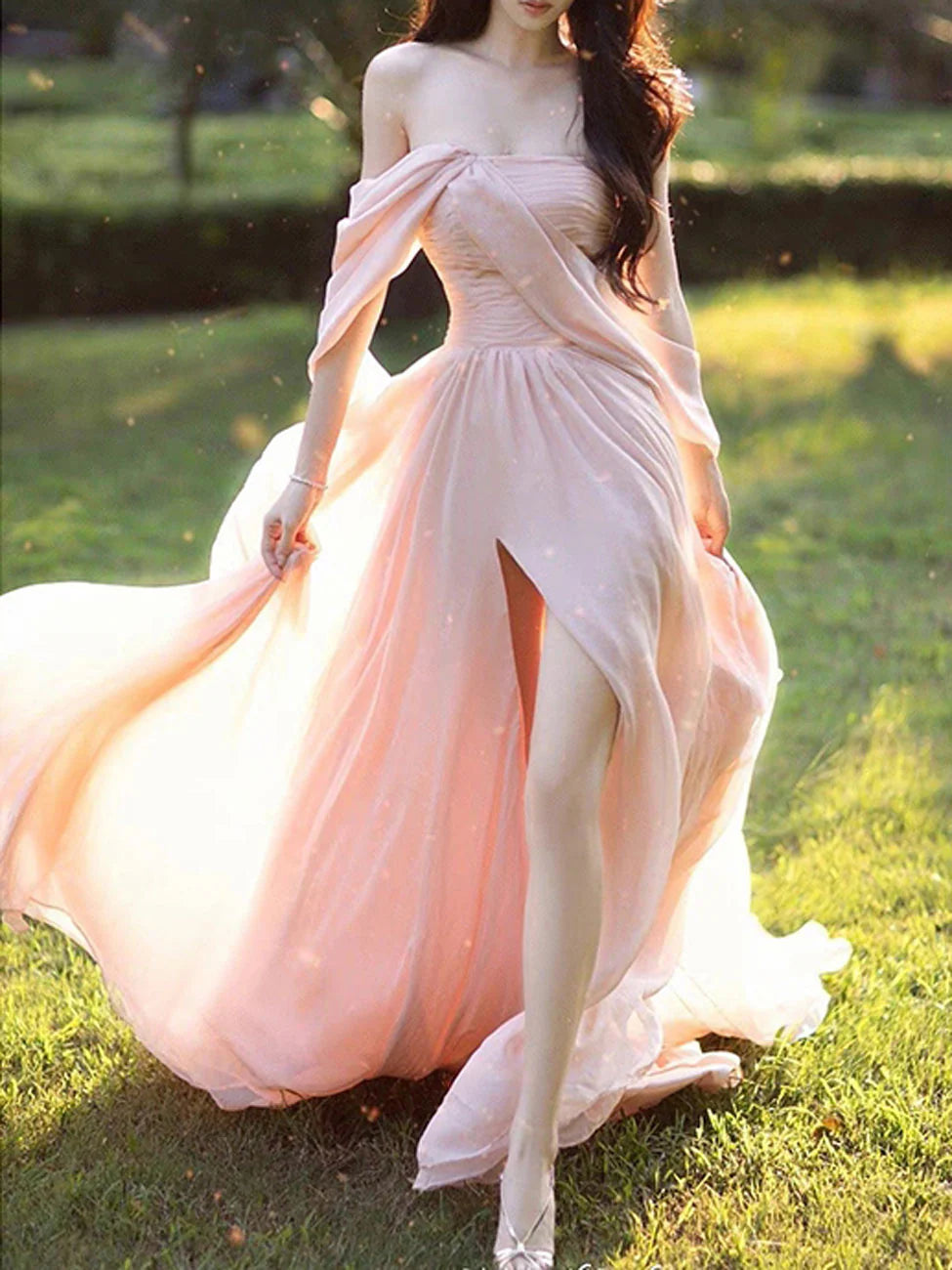 Pink Chiffon Long Prom Dresses, Pink Formal Evening Party Dress nv1531