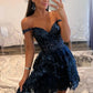Off Shoulder Navy Blue/Burgundy/White Lace Prom Dresses, Navy Blue/Burgundy/White Lace Homecoming Dresses, Short Off the Shoulder Formal Graduation Evening Dresses  nv1486