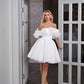 White Fashion Off Shoulder Chiffon Homecoming Dress Layered Ruffle Short Prom Dress nv1856