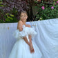 White Fashion Off Shoulder Chiffon Homecoming Dress Layered Ruffle Short Prom Dress nv1856