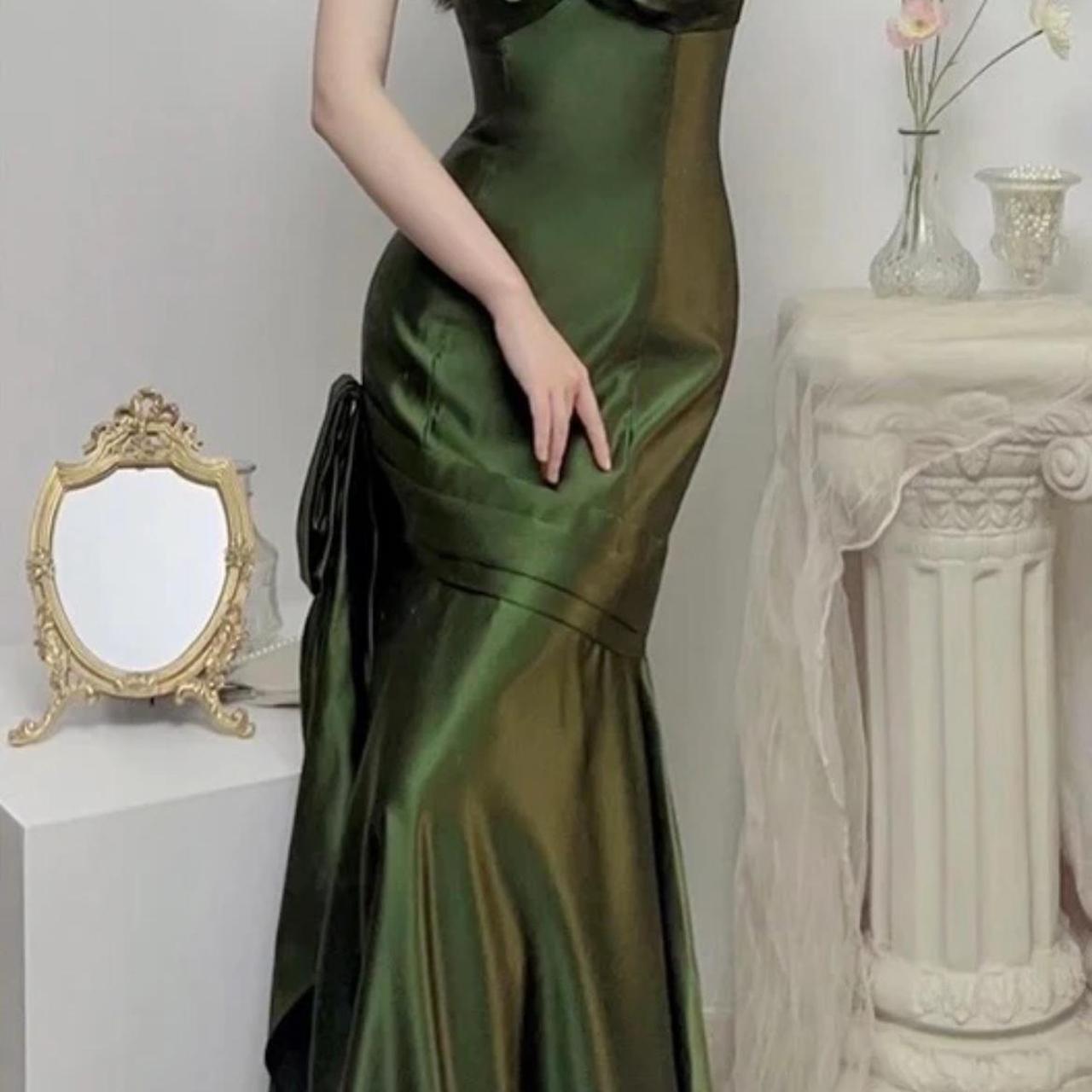 Green Satin Sweetheart Straps Long Evening Dress Wedding Party Dress nv1555