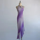 Robe sirène asymétrique sans manches à sequins dégradés violet-gris, dos nu, sans manches, longueur au sol NV6179