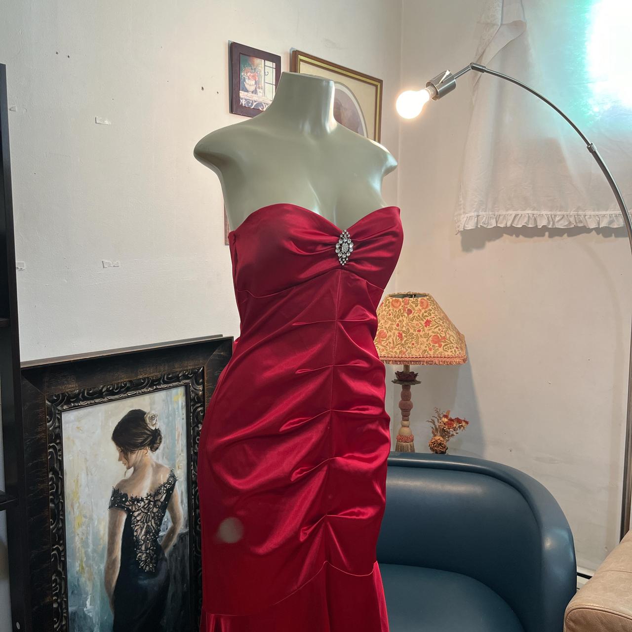 Red vintage fashion elegant long satin prom dress evening gown party dress nv3666