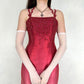 Robe de soirée longue en satin, style gothique vampire, vintage, dégradé rouge/rose, broderie perlée, nv5403