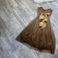 Brown y2k glittery gold floral sequin mini short chiffon homecoming dress prom dress evening dress birthday party dress banquet dress nv4564