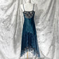 Superbe robe de bal rétro en mousseline de soie bleue exquise à bretelles spaghetti et perles NV5412