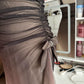 Brown and cream fashionable gradient beautiful unique glitter maxi dress vintage elegant long chiffon tulle ball gown evening dress party dress prom dress nv4249