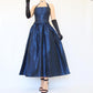 Blue Vintage Elegant Delicate Floral Beading Square Neck Halter Long Satin Fairy Ball Gown Evening Dress Birthday Party Dress Prom Dress nv4002