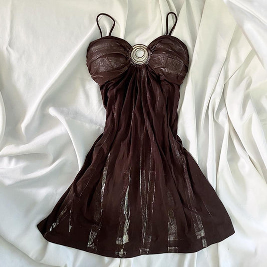 Brown Vintage Fairy Chiffon Homecoming Dress Party Dress Birthday Dress Prom Dress nv4539