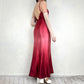 Robe de soirée longue en satin, style gothique vampire, vintage, dégradé rouge/rose, broderie perlée, nv5403