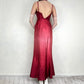 Robe de soirée longue en satin, style gothique vampire, vintage, dégradé rouge/rose, broderie perlée, nv5403
