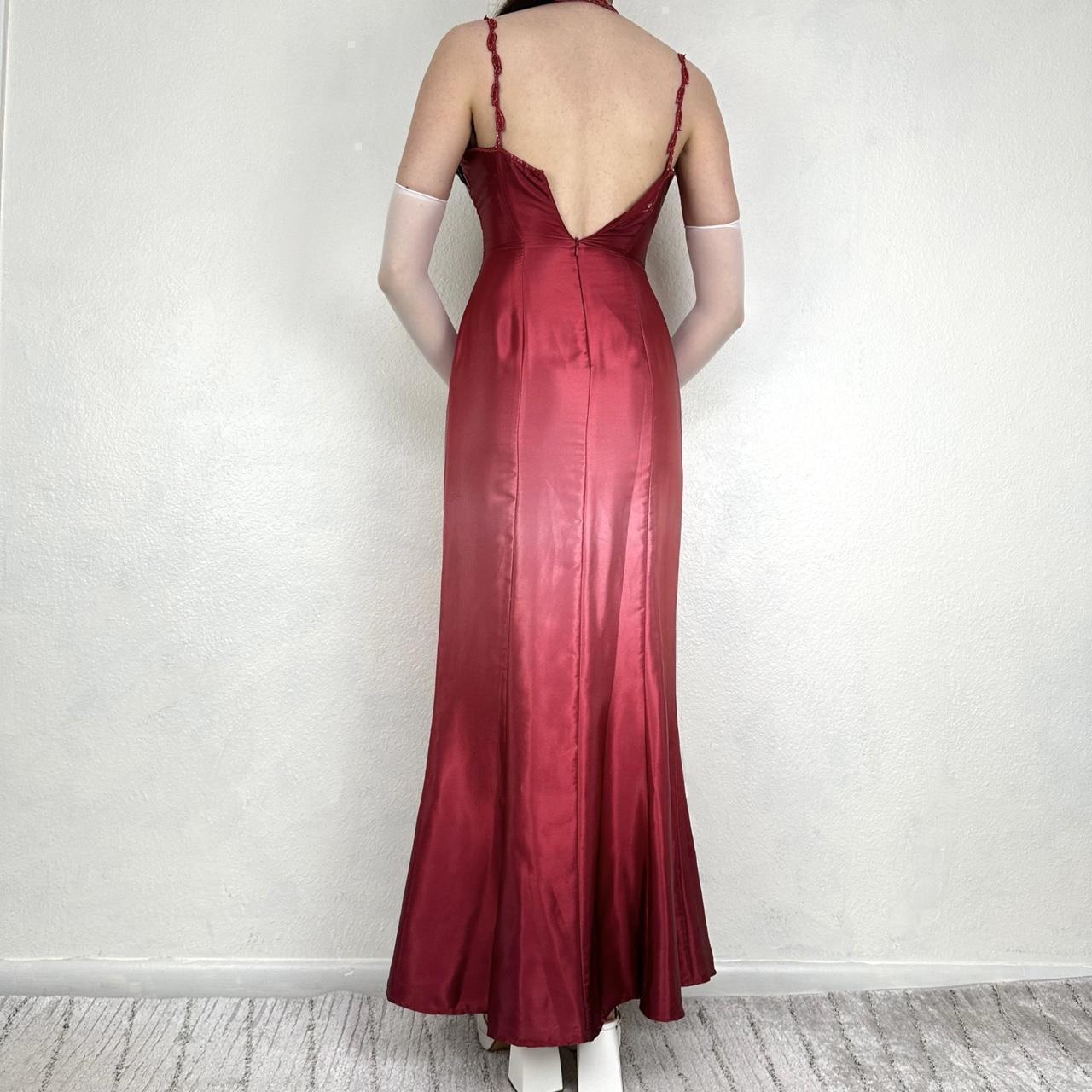 Robe de soirée longue en satin, style gothique vampire, vintage, dégradé rouge/rose, broderie perlée, nv5403
