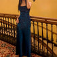 Dark Blue Fashion Elegant Spaghetti Strap Long Satin Women's Ball Gown Evening Dress Party Dress nv3746