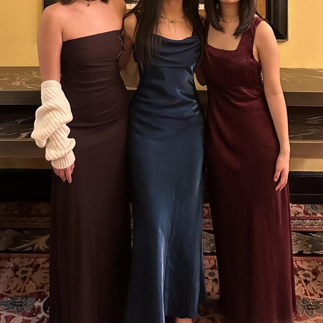 Dark Blue Fashion Elegant Spaghetti Strap Long Satin Women's Ball Gown Evening Dress Party Dress nv3746