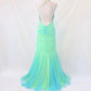 💚Vintage Unique Green Beaded Long Mermaid Tulle Formal Prom Dress nv4988