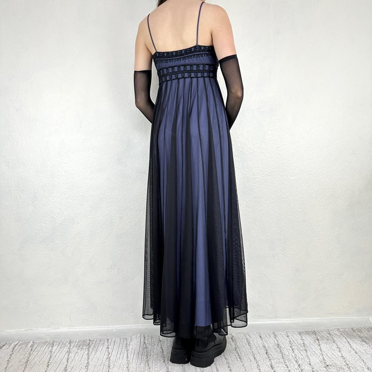 Robe de soirée longue en mousseline de soie, style gothique, vintage, noire et bleue, avec broderie perlée, style empire, nv5404