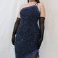 Dark blue shiny short/mid-length sequin homecoming dress birthday party dress nv4977