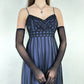 Robe de soirée longue en mousseline de soie, style gothique, vintage, noire et bleue, avec broderie perlée, style empire, nv5404