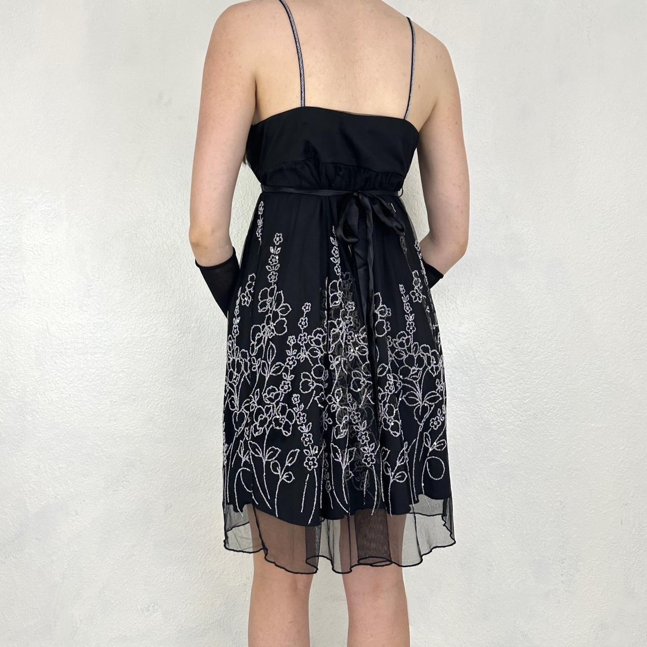 Robe de soirée vintage mi-longue en mousseline de soie, noire et blanche, exquise, perlée, robe de bal, robe de fête d'anniversaire, nv5405