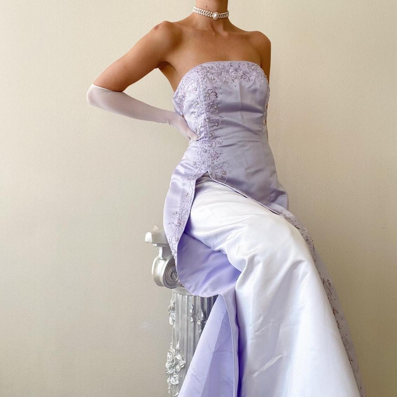 Light Purple Vintage Elegant Exquisite Floral Beading Long Satin Tulle Ball Gown Evening Dress Birthday Party Dress Prom Dress nv4001