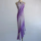 Robe sirène asymétrique sans manches à sequins dégradés violet-gris, dos nu, sans manches, longueur au sol NV6179