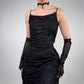 Black shiny vintage fashion exquisite floral beading spaghetti straps long elegant Chiffon ruffles ball gown evening dress party dress prom dress nv3756