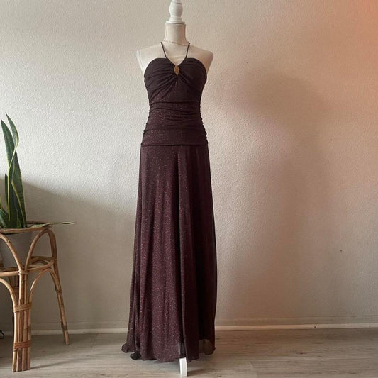 Brown Shiny Retro Strapless Pretty Fashion Long Chiffon prom dress Evening Dress Party Dress nv3750