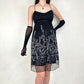 Robe de soirée vintage mi-longue en mousseline de soie, noire et blanche, exquise, perlée, robe de bal, robe de fête d'anniversaire, nv5405