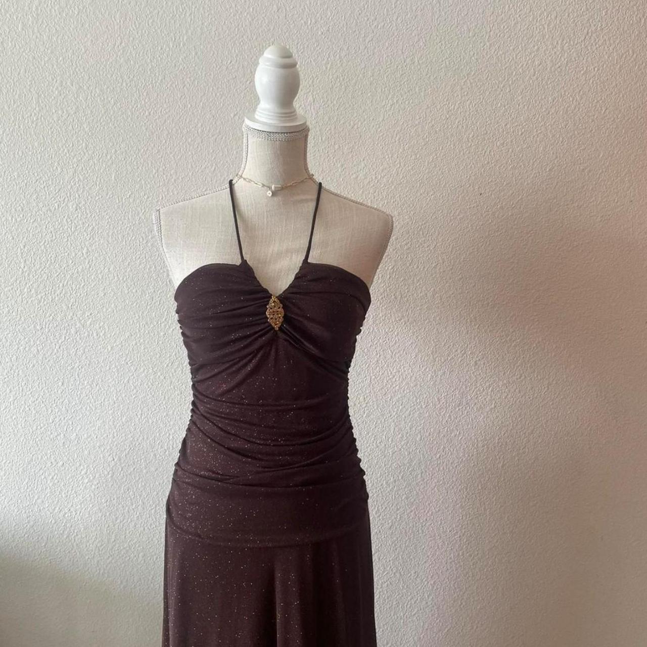 Brown Shiny Retro Strapless Pretty Fashion Long Chiffon prom dress Evening Dress Party Dress nv3750