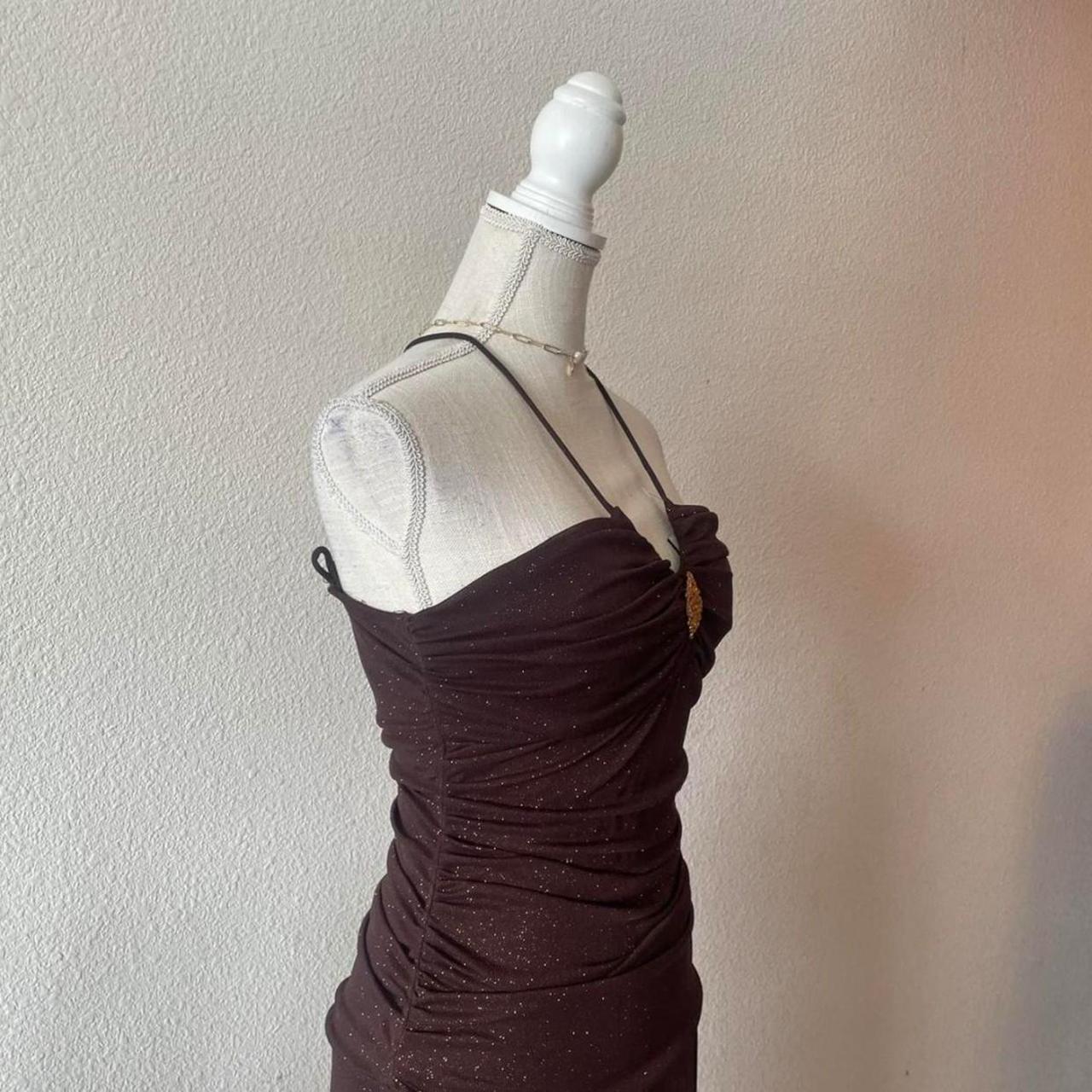 Brown Shiny Retro Strapless Pretty Fashion Long Chiffon prom dress Evening Dress Party Dress nv3750