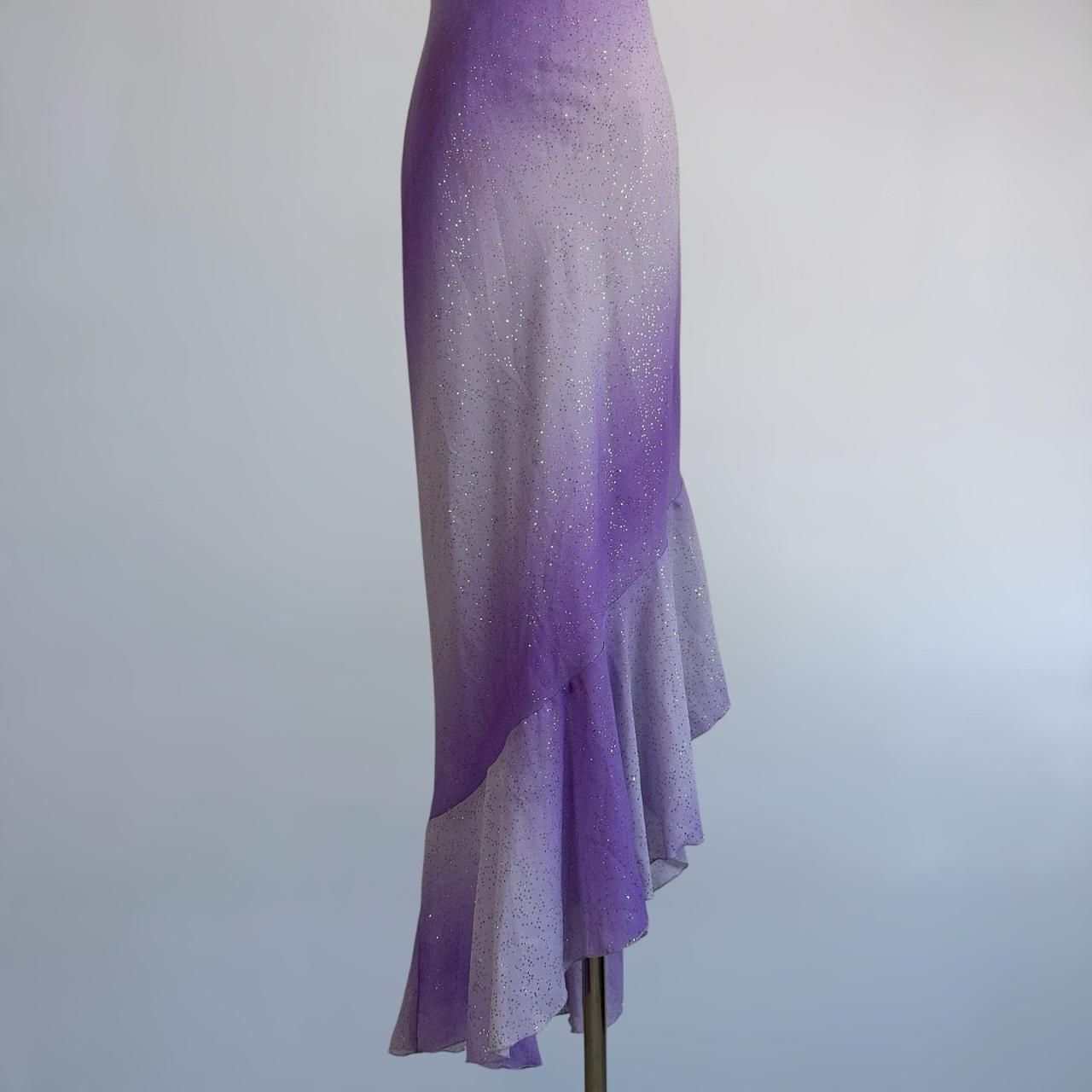 Robe sirène asymétrique sans manches à sequins dégradés violet-gris, dos nu, sans manches, longueur au sol NV6179