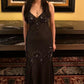 Brown and black fashion exquisite beaded spaghetti straps long chiffon women's ball gown evening dress party dress nv3744