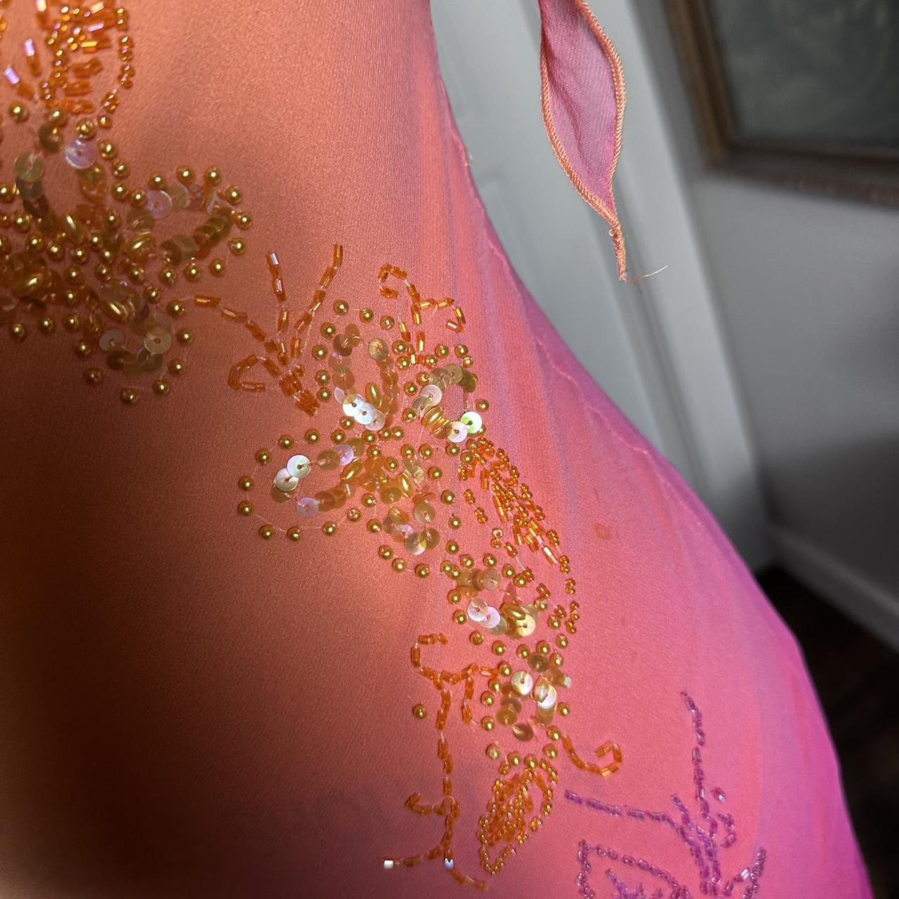 Orange Fashion Gradient Gorgeous Spaghetti Strap Beaded Long Chiffon Ball Gown Evening Dress Party Dress nv3664