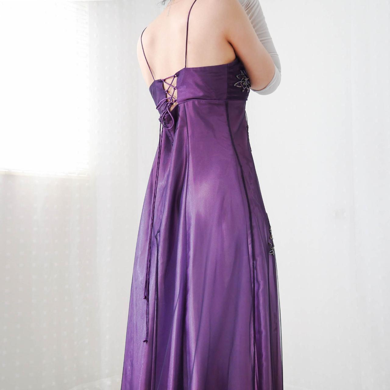 Purple Elegant Fashion Gradient Exquisite Beading Spaghetti Straps Long Tulle Satin Backless Lace-up Ball Gown Evening Dress Party Dress nv3669