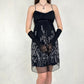 Robe de soirée vintage mi-longue en mousseline de soie, noire et blanche, exquise, perlée, robe de bal, robe de fête d'anniversaire, nv5405