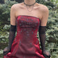 Robe gothique longue sans manches, bustier, en satin bordeaux orné de perles, NiceVestidos NV6178
