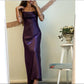 Purple Simple Elegant Shiny Spaghetti Strap Off Shoulder Long Ball Gown Evening Dress Party Dress nv2526