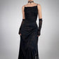 Black shiny vintage fashion exquisite floral beading spaghetti straps long elegant Chiffon ruffles ball gown evening dress party dress prom dress nv3756