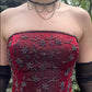 Robe gothique longue sans manches, bustier, en satin bordeaux orné de perles, NiceVestidos NV6178