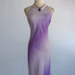 Robe sirène asymétrique sans manches à sequins dégradés violet-gris, dos nu, sans manches, longueur au sol NV6179